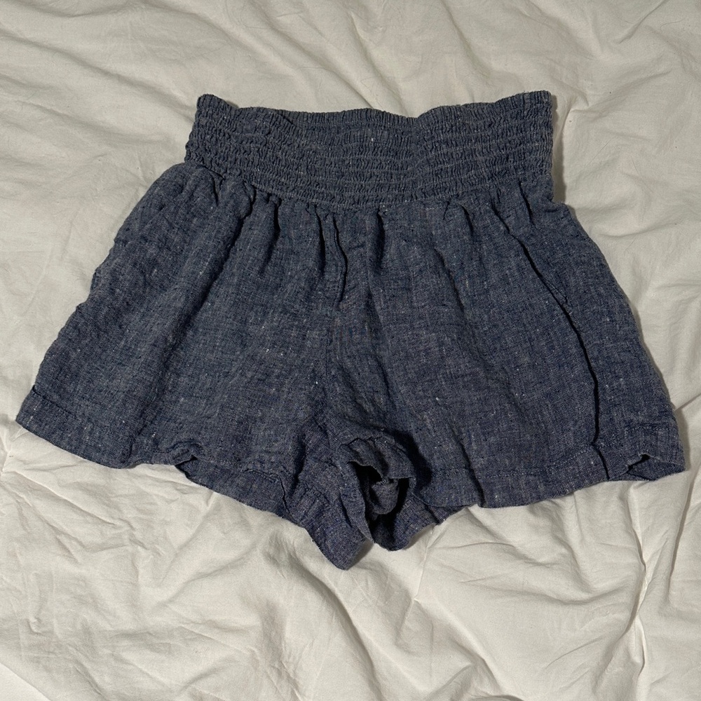 Crown & Ivy High Waist Navy Linen Shorts M Petite